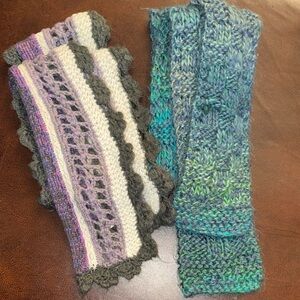 Source Unknown Purple, Gray, Cream, Teal Knit Scarf & Wrap Set